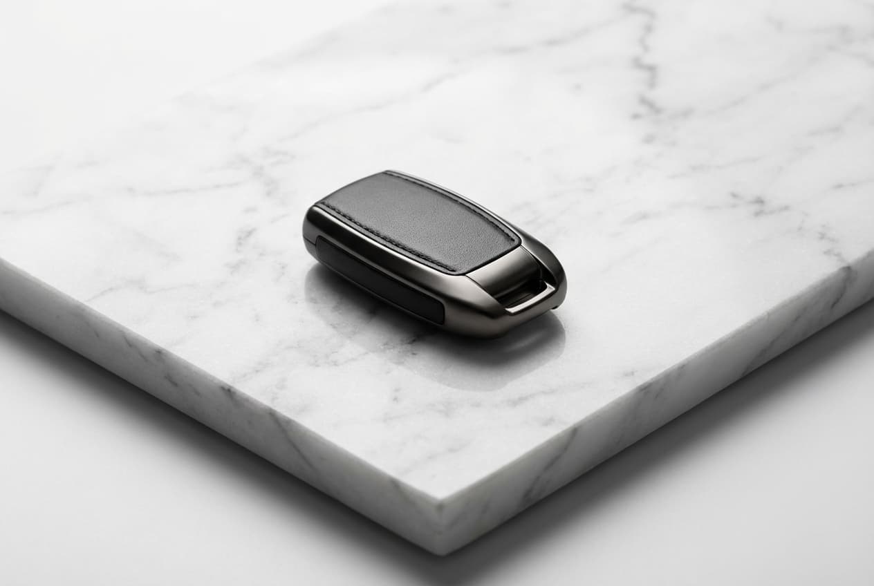 Clé de voiture moderne sur fond épuré symbolisant le financement en leasing.