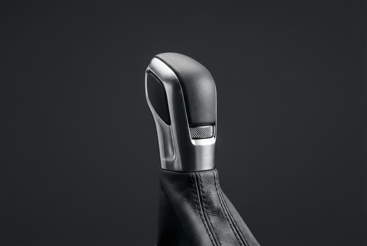 Gros plan épuré d'un levier de vitesse automatique moderne pour automobile.