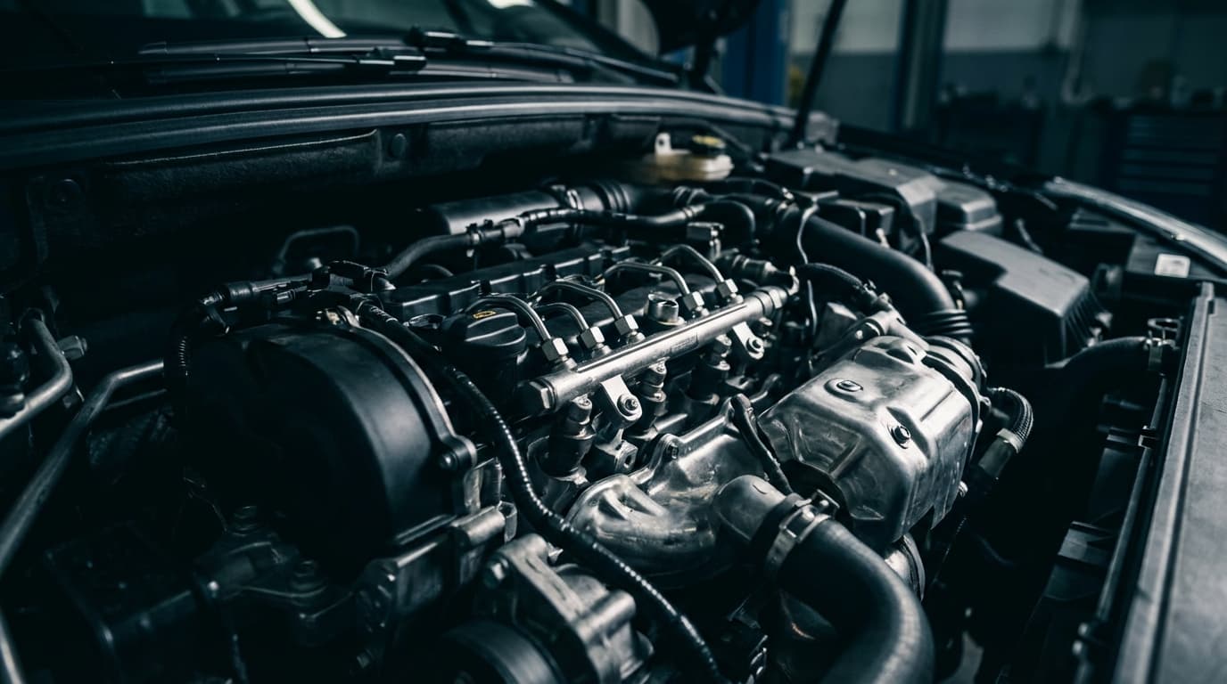 Moteur Citroën 1.4 HDI Vue d'ensemble cinématique d'un moteur 1.4 HDI de Citroën C3 mettant en évidence le système d'injection