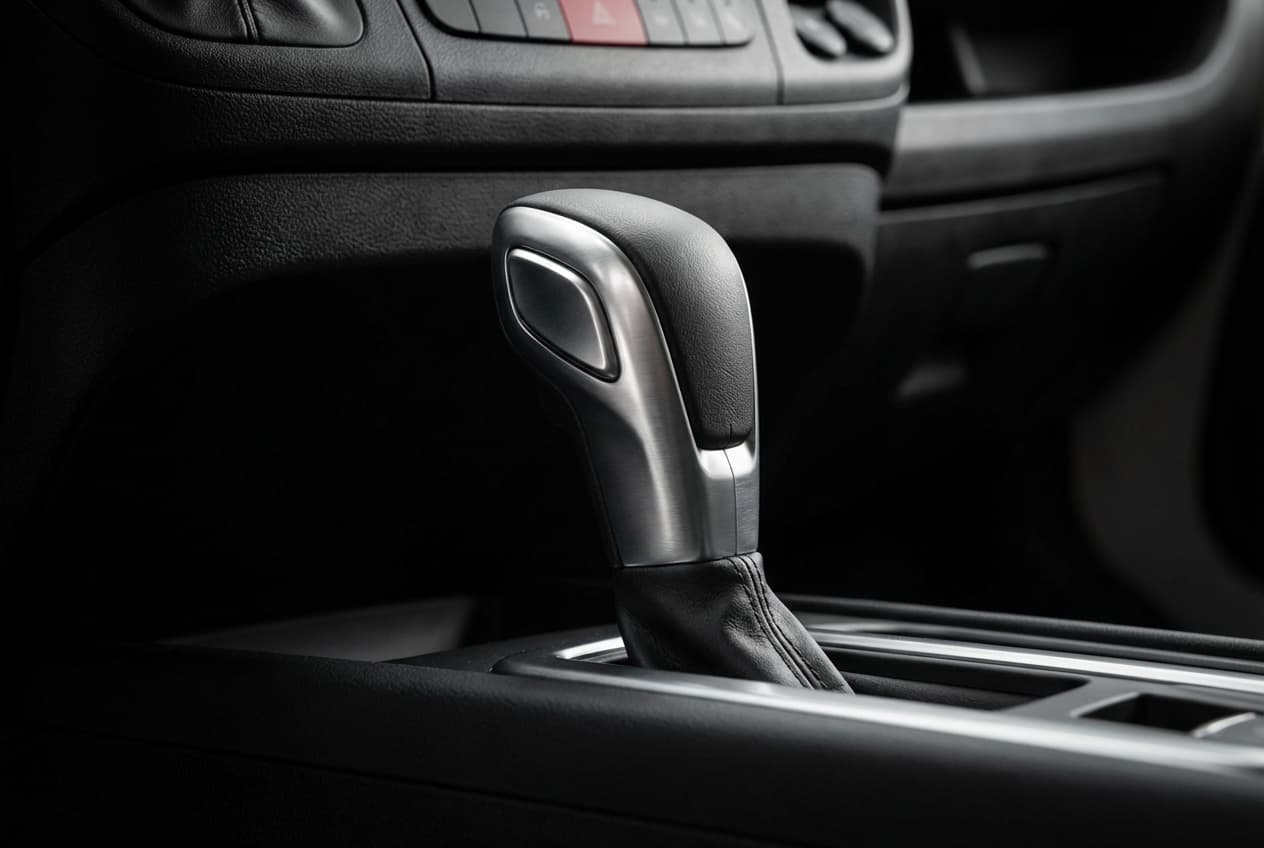 Problème boîte automatique Fiat Ducato : causes et pannes Gros plan sur le levier de vitesse d'une boîte automatique Fiat Ducato.