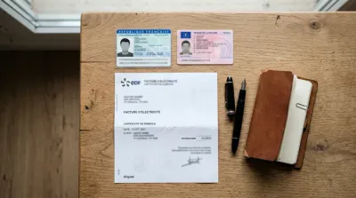 Gros plan sur une carte grise française posée sur un comptoir.