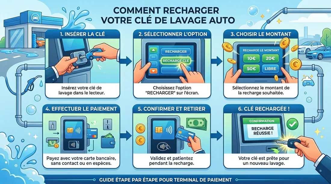 Utilisation de la clé de lavage haute pression Main tenant une clé de lavage bleue devant un automate Éléphant Bleu.