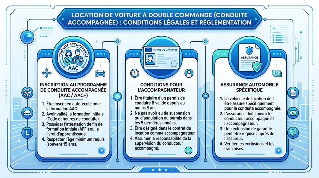 Élève et mentor devant leur voiture de location pour le permis de conduire.