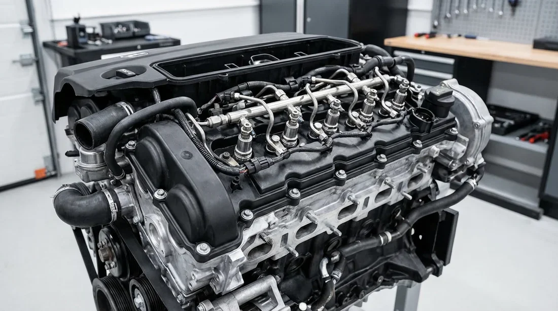 Vue technique du compartiment moteur 5 cylindres OM612 d'un Sprinter 316 CDI.