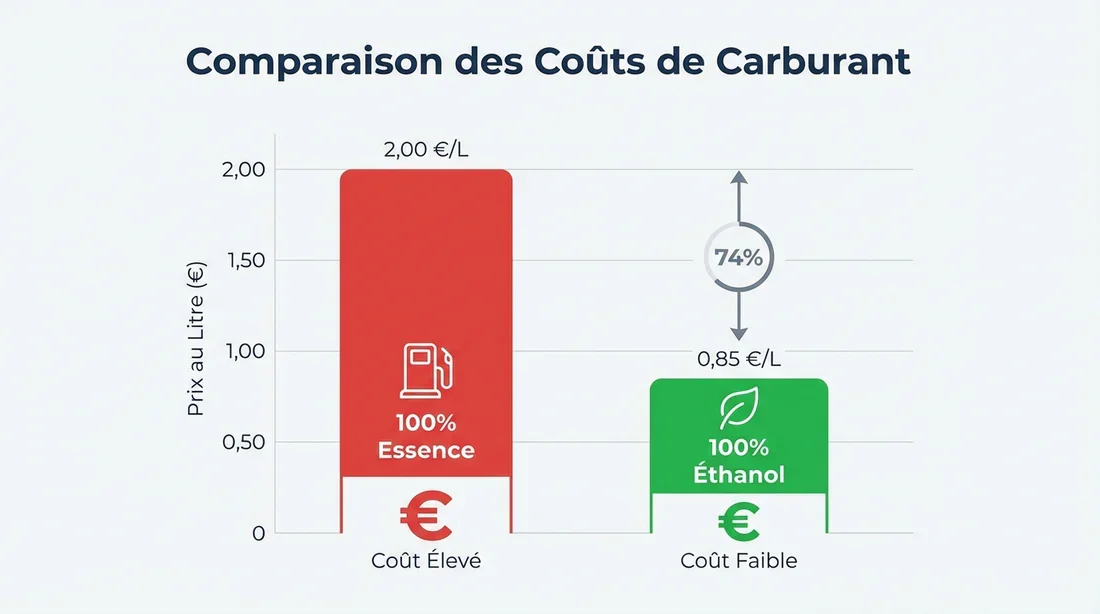 Infographie des économies réalisées avec l'éthanol sur Twingo 1