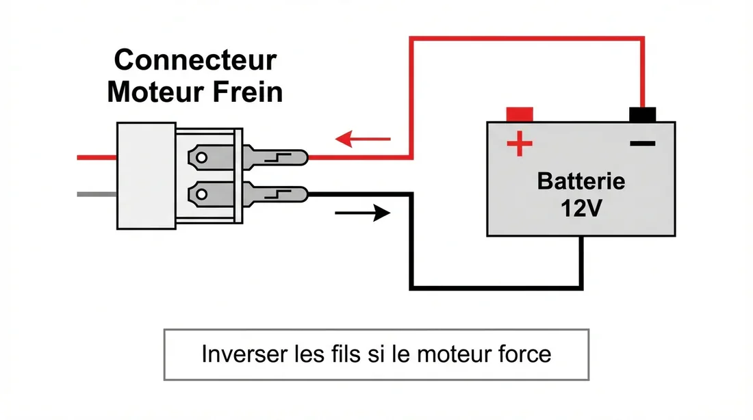Schéma technique de l'inversion de polarité sur connecteur EPB avec batterie 12V.