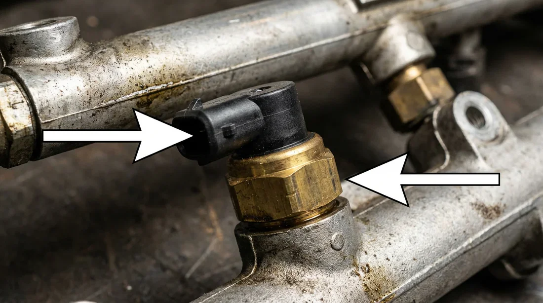 Points de démontage du capteur Détail de la prise électrique et de l'écrou de 27mm du capteur de pression rail.