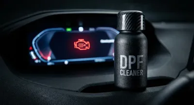 Flacon de nettoyant FAP et alerte antipollution au tableau de bord