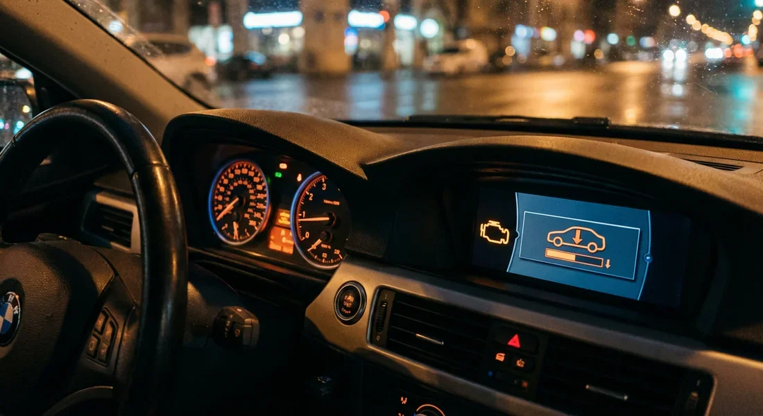 Tableau de bord affichant un voyant moteur et une perte de puissance