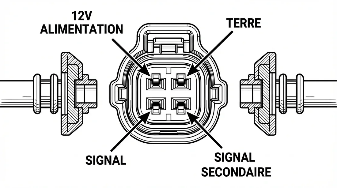 Points de contrôle au multimètre sur le connecteur 4 fils du capteur PM.