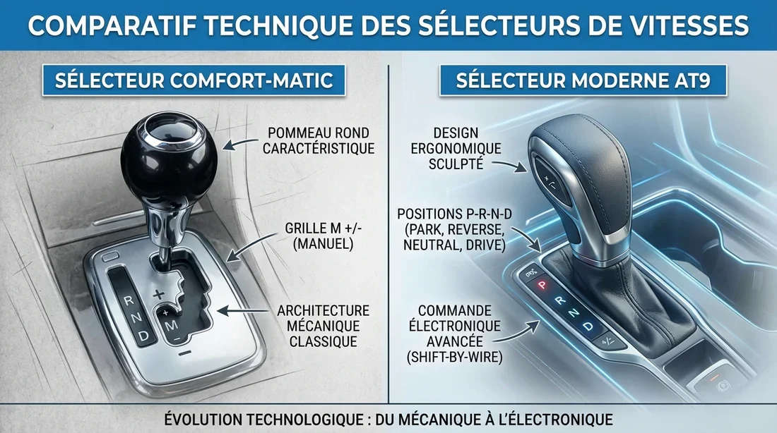 Comparaison entre le levier de vitesse Comfort-Matic et le levier AT9 sur Fiat Ducato.